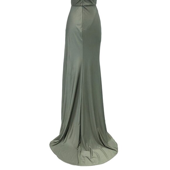 New Long Sheath Sleeveless Ruched Evening Dress w/ Leg Slit & V-Neck DQ 4288 - Picture 6 of 9